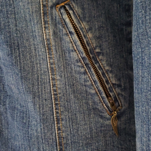 Faux sherpa trimmed denim jacket w/ hood size M - Picture 4 of 8